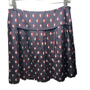 Madewell Silk Skyline Skirt Ikat Polka Dot size 6 Side Zip Navy Blue Red White